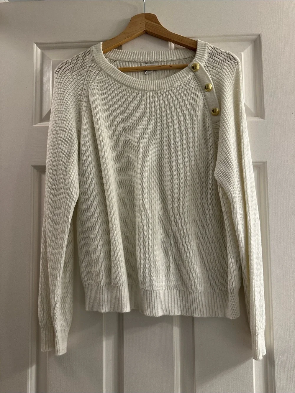 J. Crew Cream Crewneck Sweater with Gold Shoulder Buttons